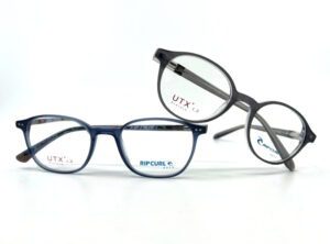 Duo de lunettes Rip Curl garçon acétate transparente gris ou bleu, chez Optique Place des Fêtes, votre opticien à Paris 19